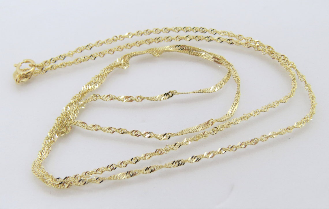 Vintage 14K Solid Yellow Gold Twisted Link Chain Necklace Etsy