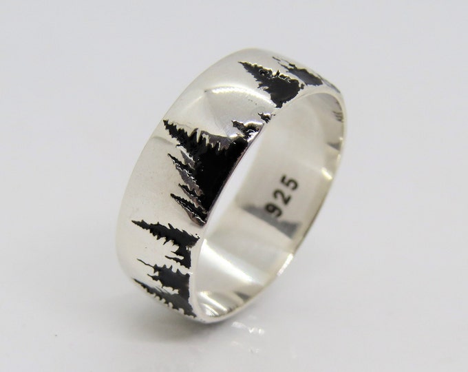 Vintage Sterling Silver Trees Band Ring Size 7