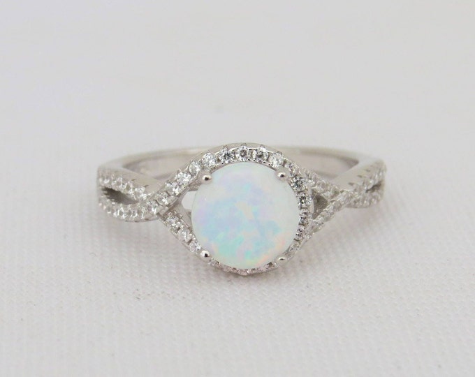Vintage Sterling Silver White Opal & White Topaz Infinity Ring Size 7