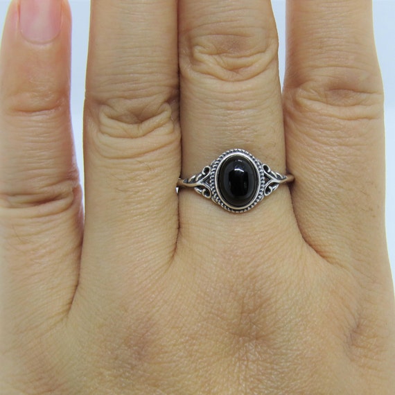 Sterling Silver Black Onyx Filigree Ring Size 9 Etsy