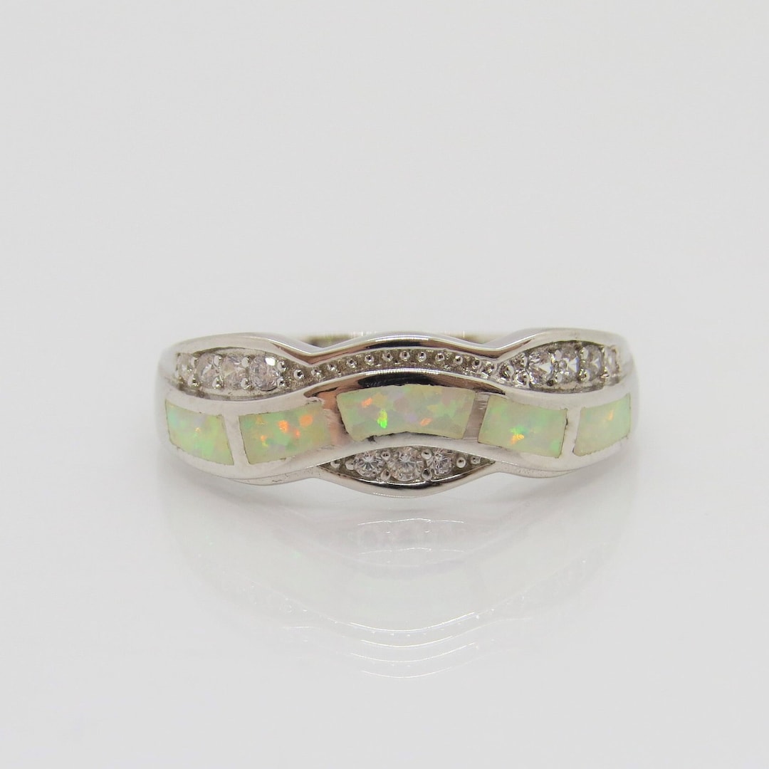 Vintage Sterling Silver Fire Opal & White Topaz Band Ring Size 7 - Etsy
