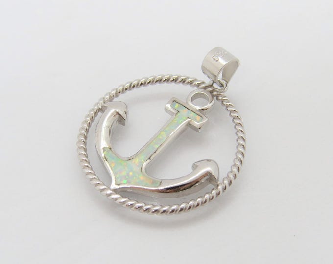 Vintage Sterling Silver Inlay Fire Opal Anchor Pendant