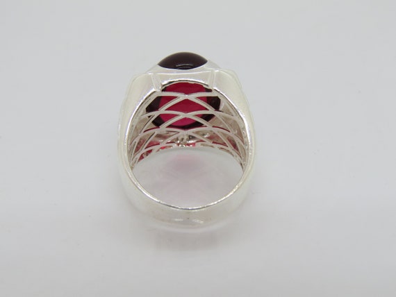 Vintage Sterling Silver Oval Red Ruby & White Top… - image 2
