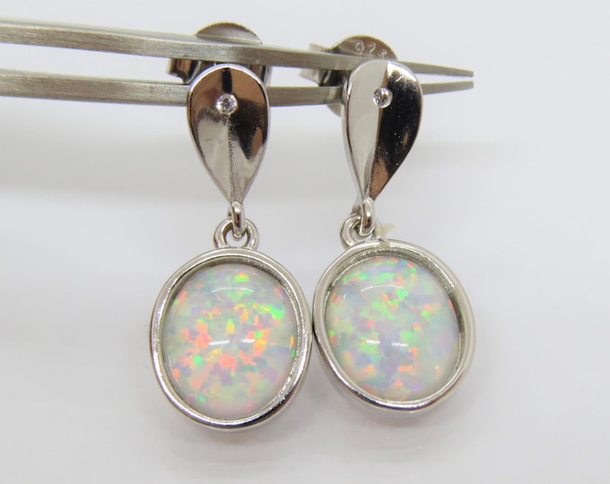 Vintage Sterling Silver Fire Opal & White Topaz Earrings