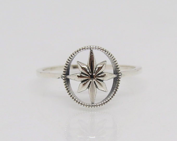 Vintage Sterling Silver Compass Ring Size 9