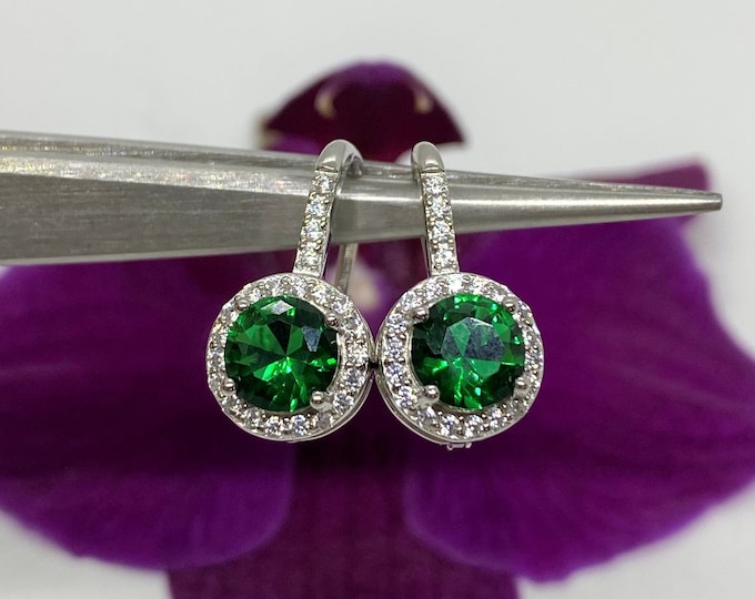 Vintage Sterling Silver Emerald & White Topaz Earrings.