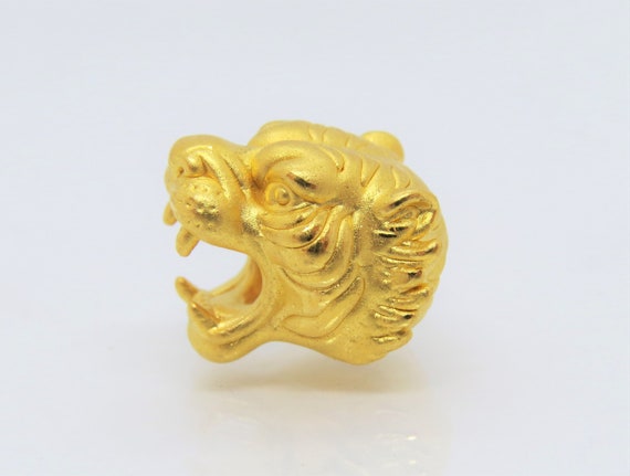 24K 9999 Pure Gold Tiger Head Vintage Charm Penda… - image 2
