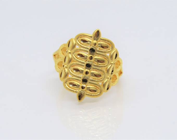 24K 999 Pure Gold Celtic, Geometric Vintage Ring Size 6.25