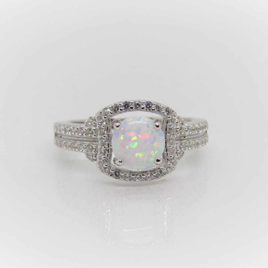 Vintage Sterling Silver Round Cut Fire Opal & White Topaz Ring Size 8 ...