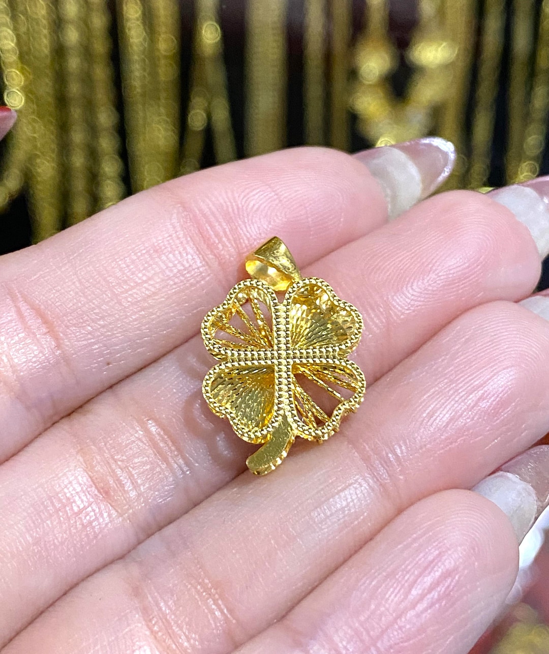 Vintage 24K 9999 Solid Gold Four Leaf Lucky Clover Pendant. - Etsy