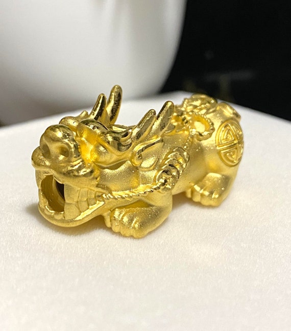 Vintage 24K 999 Pure Gold Pixiu, Dragon Charm Pen… - image 6