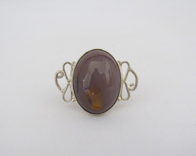 Vintage Sterling Silver Purple & Yellow Cabochon Adjustable Ring Size 7.75