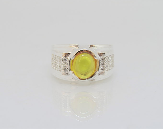 Vintage Sterling Silver Citrine Cabochon & White Topaz Ring Size 7