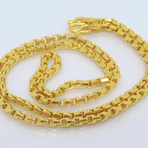 Necklace Vintage Medium Square Bit Link Chain Gold Tone 1980S 18" 
