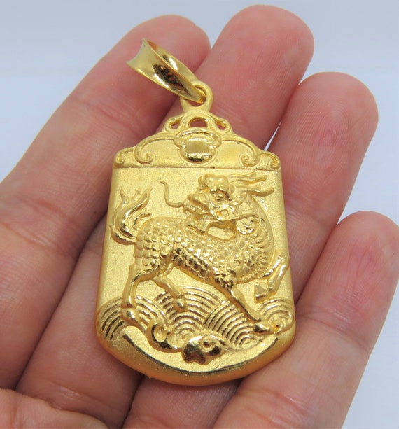 999 Pure 24k Gold 3D Dragon Foo Dog Vintage Pendant - Etsy
