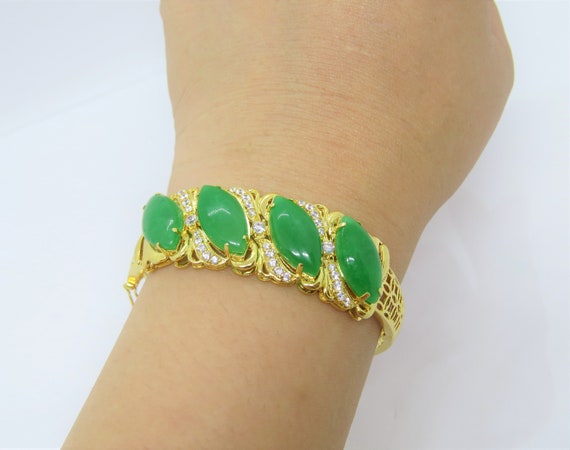 Vintage 18K Solid Gold Translucent Green Jadeite … - image 7