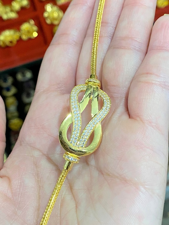 Vintage 15K 610 Solid Yellow GoldWhite Topaz Knot… - image 3