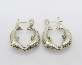 Vintage Sterling Silver Whales Hoop Earrings