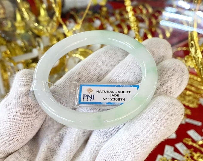 Vintage Translucent Natural Green, White Jadeite Jade Bangle Bracelet 55MM