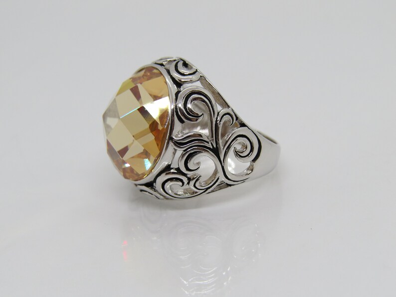 Vintage Modernist Sterling Silver Faceted Citrine Dome Ring Size 9