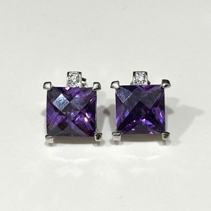Vintage Sterling Silver Amethyst & White Topaz Earrings.