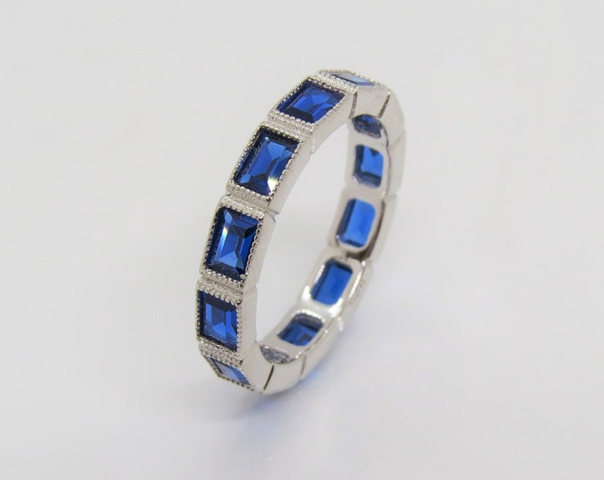 Vintage Sterling Silver Blue Sapphire Eternity Band Ring Size 6