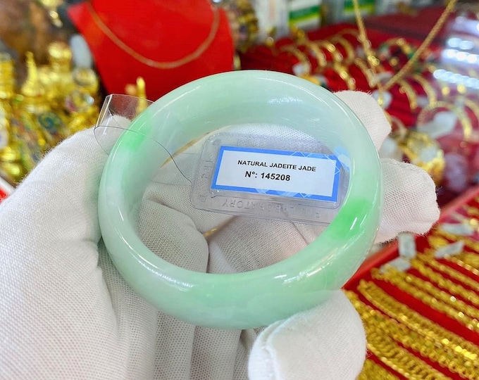 Vintage Translucent Natural Green Jadeite Jade Bangle Bracelet 54.8MM