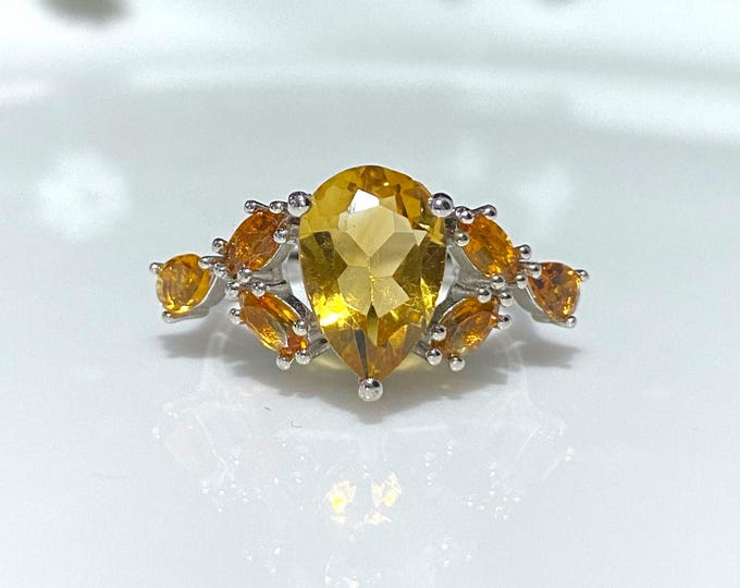 Vintage Sterling Silver Natural Pear cut Citrine Ring Size 8