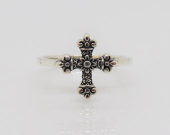 Vintage Sterling Silver Flower Cross Ring Size 7