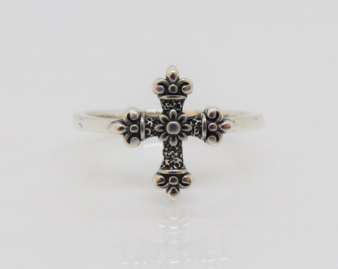 Vintage Sterling Silver Flower Cross Ring Size 7