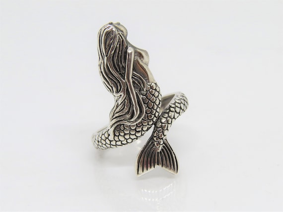 Vintage Sterling Silver Mermaid Adjustable Ring S… - image 5