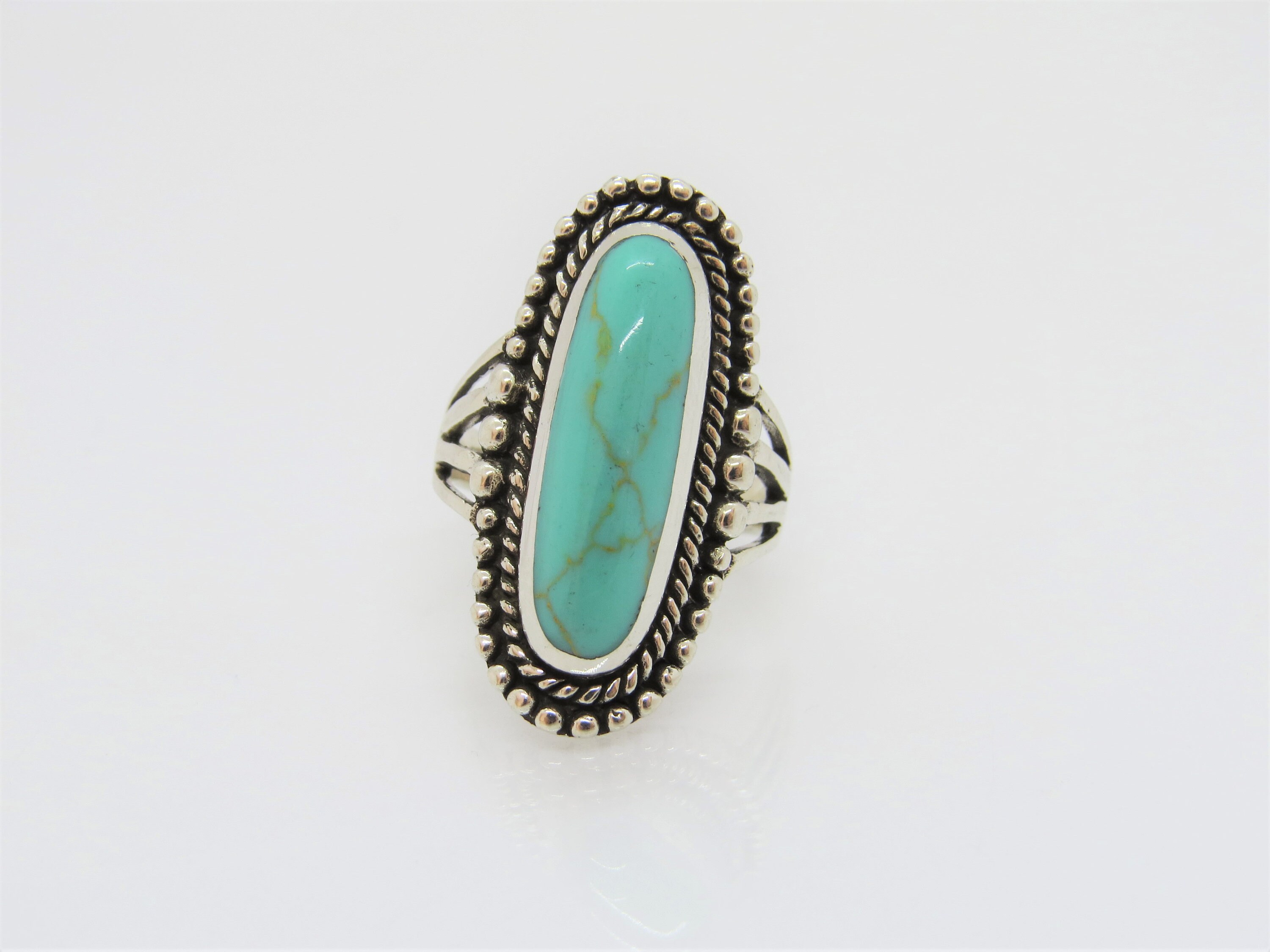 German Silver Turquoise Long Rings
