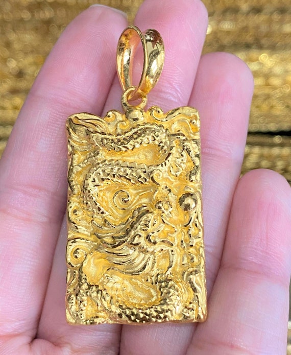 9999 Pure 24k Gold 3D Dragon Vintage Pendant - image 1