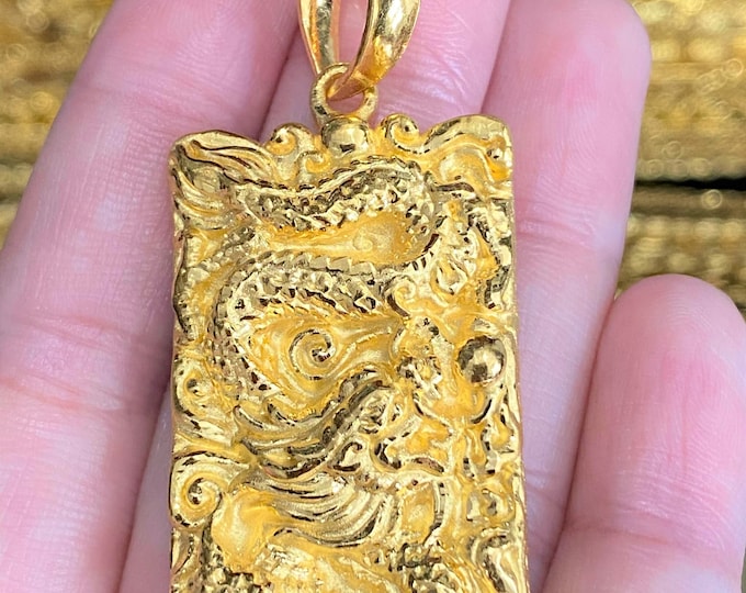 9999 Pure 24k Gold 3D Dragon Vintage Pendant