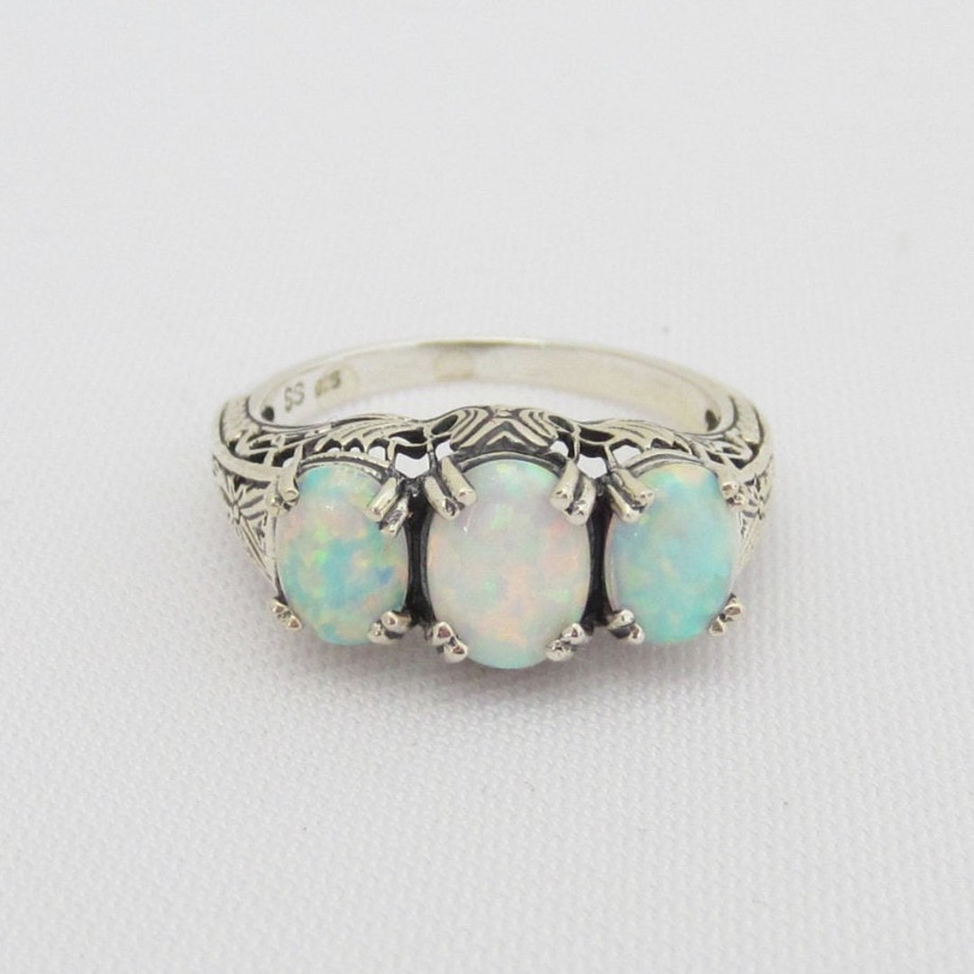 Vintage Sterling Silver Fire Opal Filigree Three Stone Ring - Etsy