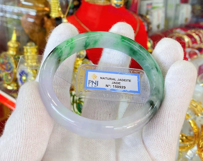 Translucent Natural Green, Lavender Jadeite Jade Vintage Bangle Bracelet 59.3MM