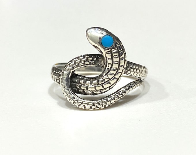 Vintage Sterling Silver Turquoise Snake Ring.