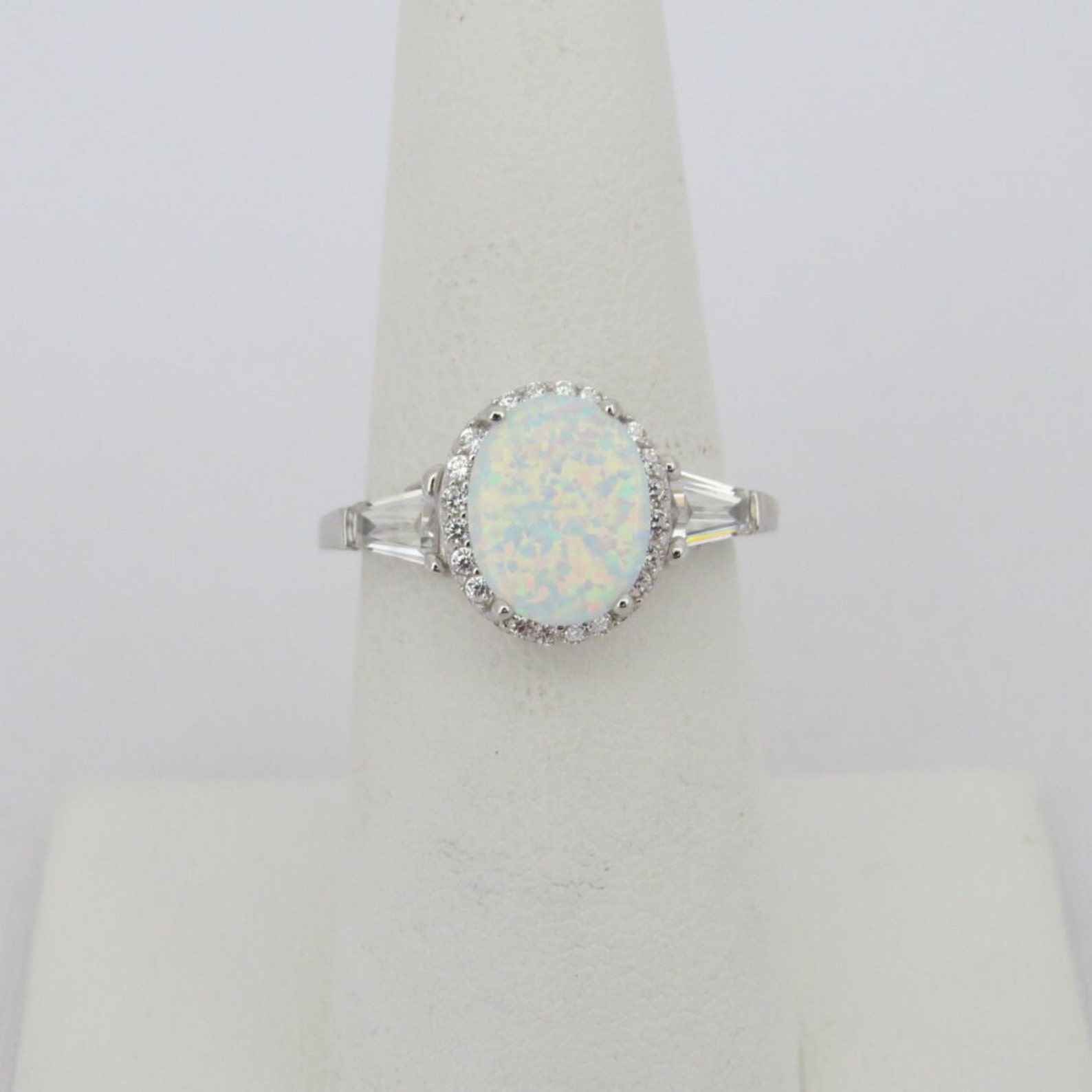 Vintage Sterling Silver Fire Opal & White Topaz Halo Ring Size 6 - Etsy