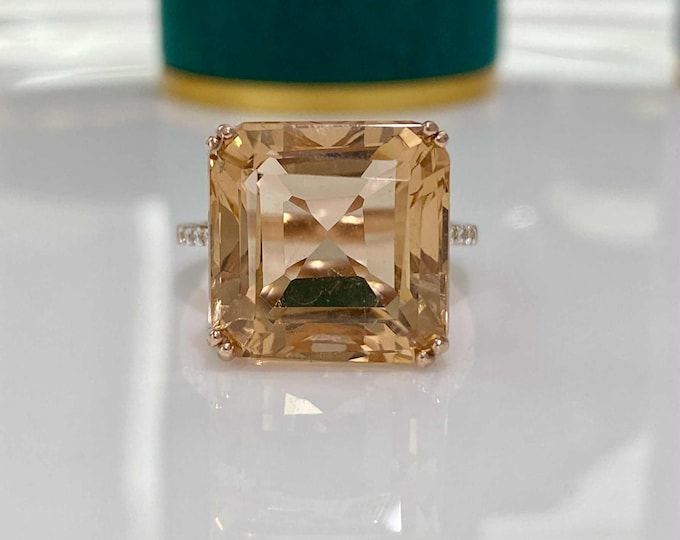 Vintage Sterling Silver Rose Gold Plate Morganite & White Topaz Ring - Size 6 3/4