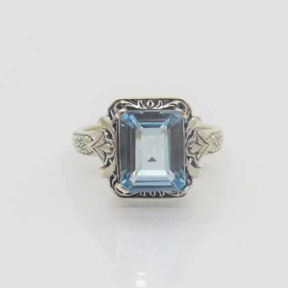 Vintage Sterling Silver Aquamarine Carved Dome Ri… - image 1