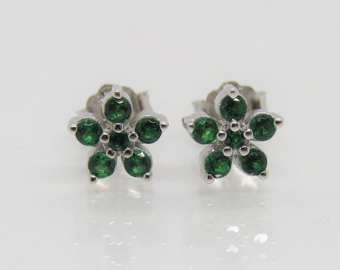 Vintage Sterling Silver Emerald Flower Earrings