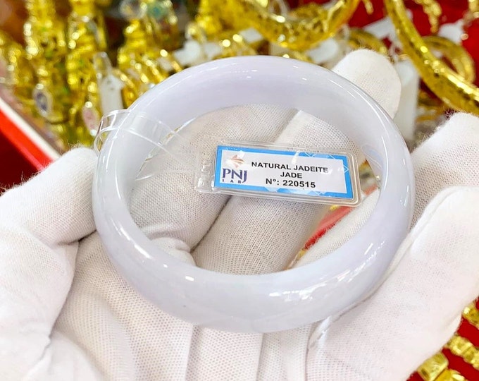 Translucent Natural Lavender, White Jadeite Jade Vintage Bangle Bracelet 59.4MM