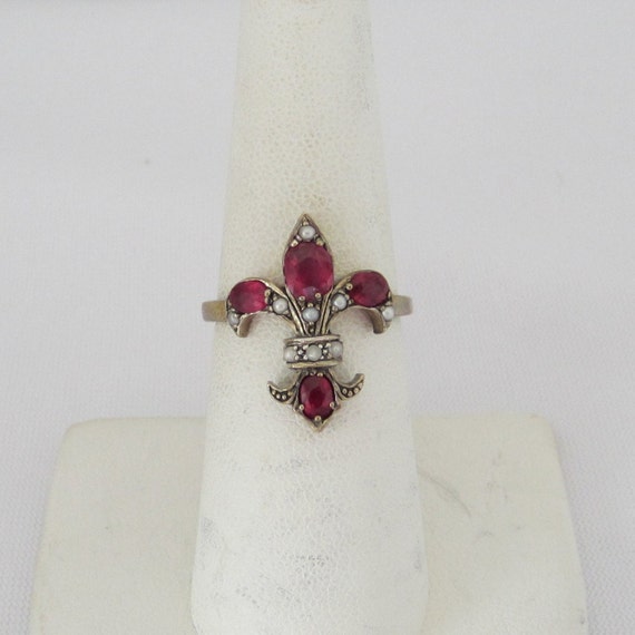 Vintage Sterling Silver Genuine Ruby & Seed Pearl… - image 3