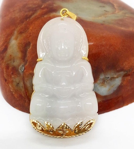 Vintage 18K Solid Yellow Gold Natural White Jadeite Jade Quan - Etsy