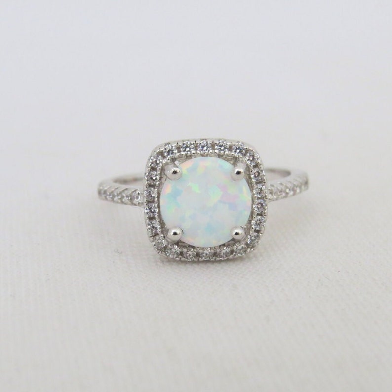 Sterling Silver White Opal & White Topaz Engagement Ring Size 7 image 1