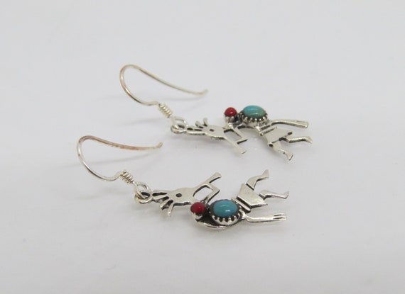 Vintage Sterling Silver Turquoise, Coral Kokopell… - image 5