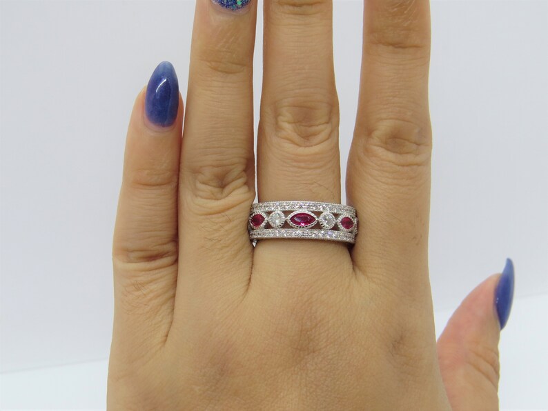 Sterling Silver Double Heart Ring With Genuine Ruby & White Topaz - Gold Plated Fine Jewelry