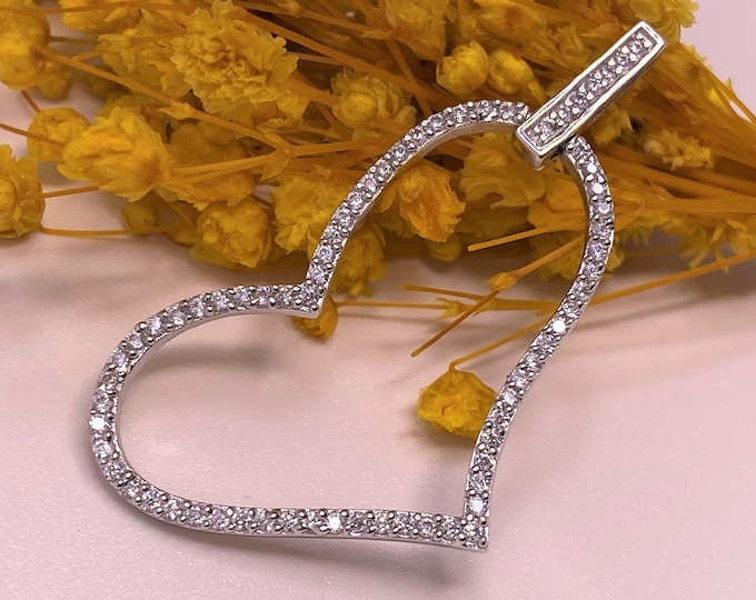 Vintage Sterling Silver White Sapphire Heart Pendant.