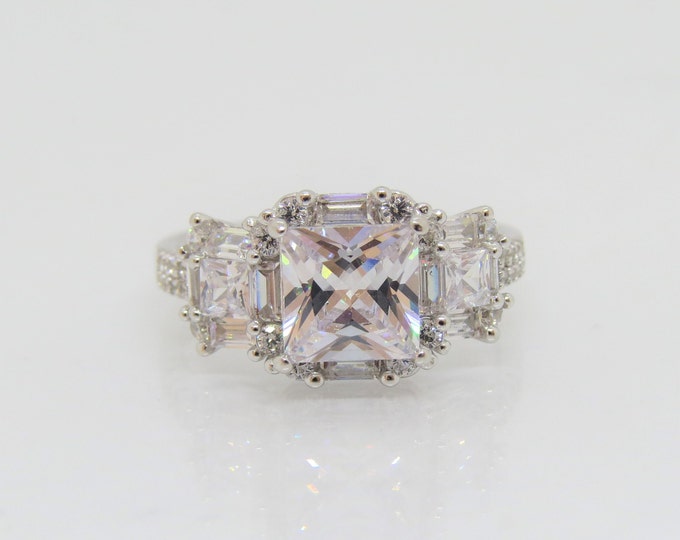 Sterling Silver White Topaz Engagement Ring Size 8