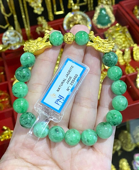 Vintage 24K Gold Dragon Jadeite Bead Bracelet - Etsy